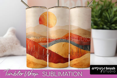 Boho Tumbler Wrap, Minimalist Landscape Tumbler Sublimation Sublimation OrangeBrushStudio 