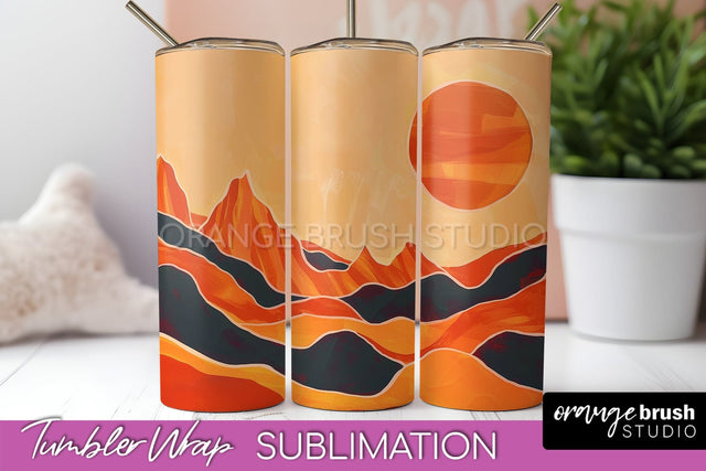Boho Tumbler Wrap, Minimalist Landscape Tumbler Sublimation Sublimation OrangeBrushStudio 