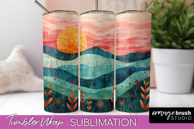 Boho Tumbler Wrap, Minimalist Landscape Tumbler Sublimation Sublimation OrangeBrushStudio 