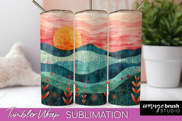 Boho Tumbler Wrap, Minimalist Landscape Tumbler Sublimation Sublimation OrangeBrushStudio 