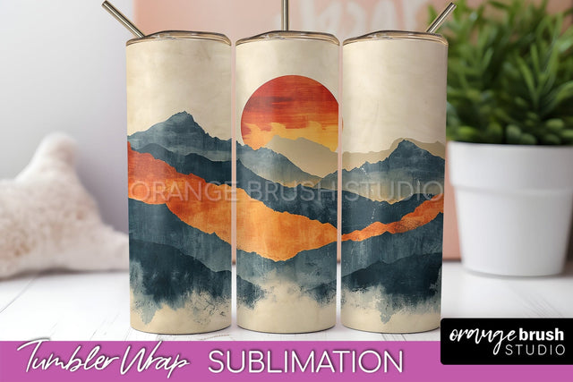 Boho Tumbler Wrap, Minimalist Landscape Tumbler Sublimation Sublimation OrangeBrushStudio 