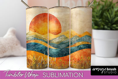 Boho Tumbler Wrap, Minimalist Landscape Tumbler Sublimation Sublimation OrangeBrushStudio 