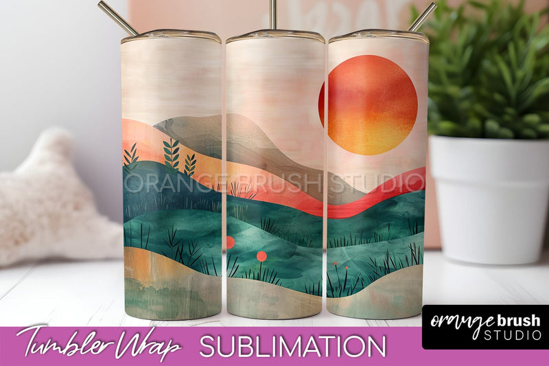Boho Tumbler Wrap, Minimalist Landscape Tumbler Sublimation Sublimation OrangeBrushStudio 