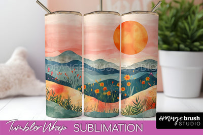 Boho Tumbler Wrap, Minimalist Landscape Tumbler Sublimation Sublimation OrangeBrushStudio 