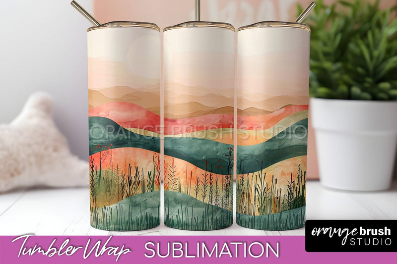 Boho Tumbler Wrap, Minimalist Landscape Tumbler Sublimation Sublimation OrangeBrushStudio 