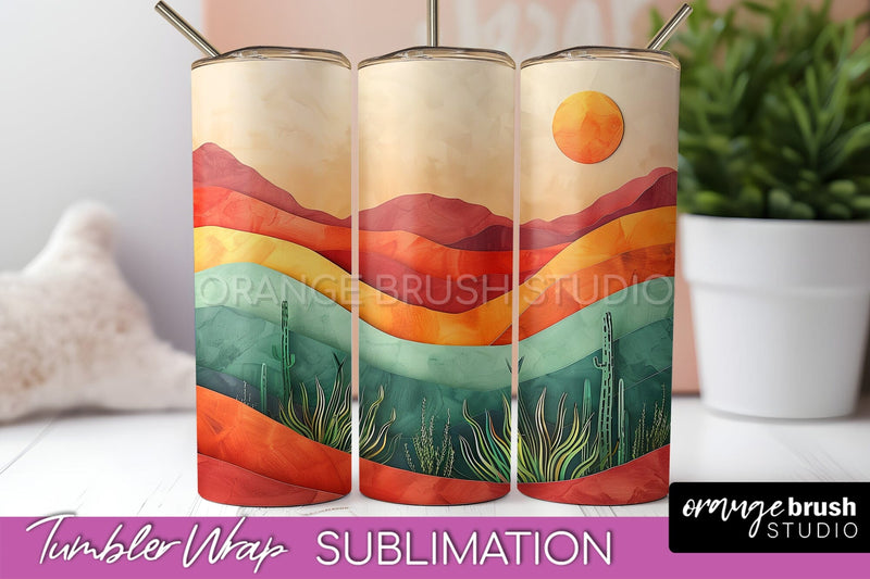Boho Tumbler Wrap, Minimalist Landscape Tumbler Sublimation Sublimation OrangeBrushStudio 