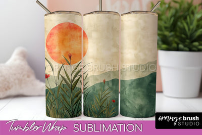 Boho Tumbler Wrap, Minimalist Landscape Tumbler Sublimation Sublimation OrangeBrushStudio 