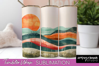 Boho Tumbler Wrap, Minimalist Landscape Tumbler Sublimation Sublimation OrangeBrushStudio 