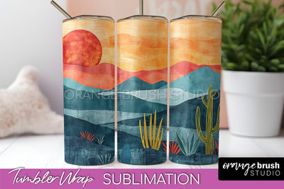 Boho Tumbler Wrap, Minimalist Landscape Tumbler Sublimation Sublimation OrangeBrushStudio 