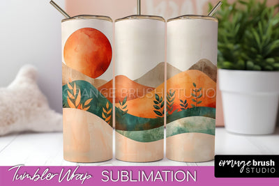 Boho Tumbler Wrap, Minimalist Landscape Tumbler Sublimation Sublimation OrangeBrushStudio 