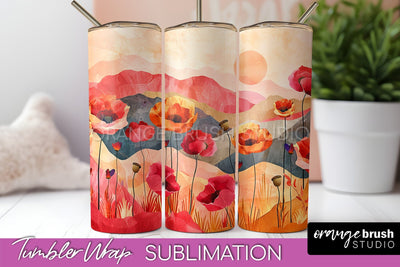Boho Tumbler Wrap, Minimalist Landscape Tumbler Sublimation Sublimation OrangeBrushStudio 
