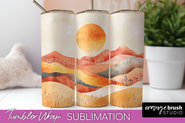 Boho Tumbler Wrap, Minimalist Landscape Tumbler Sublimation Sublimation OrangeBrushStudio 