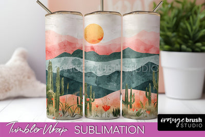 Boho Tumbler Wrap, Minimalist Landscape Tumbler Sublimation Sublimation OrangeBrushStudio 