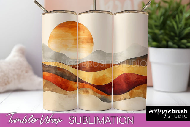Boho Tumbler Wrap, Minimalist Landscape Tumbler Sublimation Sublimation OrangeBrushStudio 