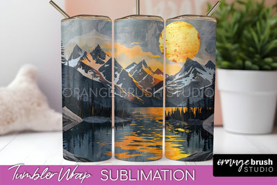 Boho Tumbler Wrap, Minimalist Landscape Tumbler Sublimation Sublimation OrangeBrushStudio 