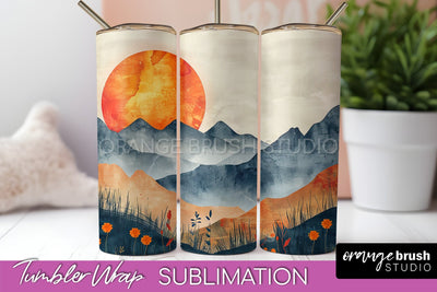 Boho Tumbler Wrap, Minimalist Landscape Tumbler Sublimation Sublimation OrangeBrushStudio 
