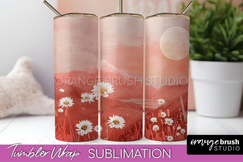 Boho Tumbler Wrap, Minimalist Landscape Tumbler Sublimation Sublimation OrangeBrushStudio 