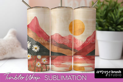 Boho Tumbler Wrap, Minimalist Landscape Tumbler Sublimation Sublimation OrangeBrushStudio 