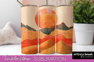 Boho Tumbler Wrap, Minimalist Landscape Tumbler Sublimation Sublimation OrangeBrushStudio 