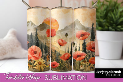 Boho Tumbler Wrap, Minimalist Landscape Tumbler Sublimation Sublimation OrangeBrushStudio 