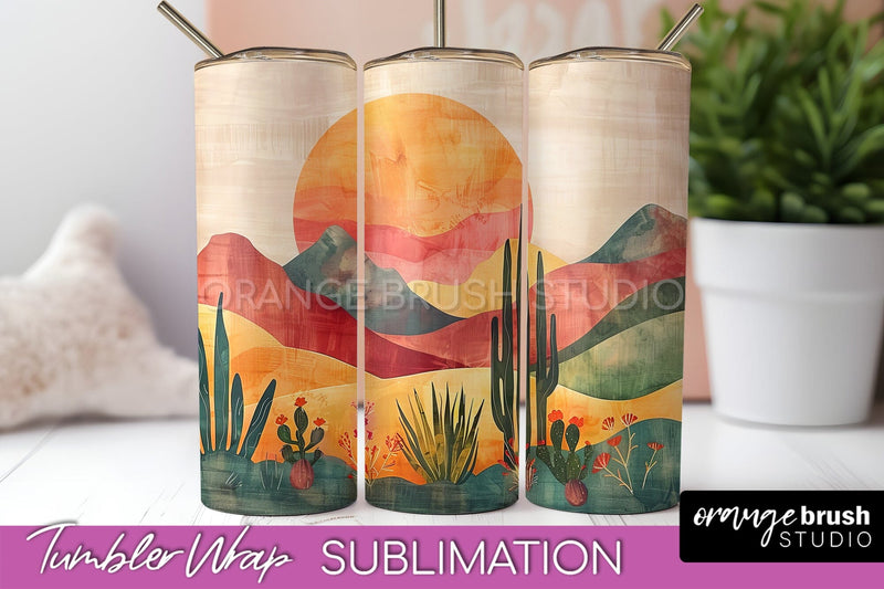 Boho Tumbler Wrap, Minimalist Landscape Tumbler Sublimation Sublimation OrangeBrushStudio 
