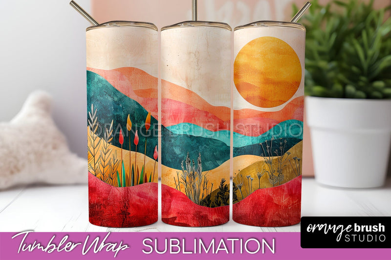 Boho Tumbler Wrap, Minimalist Landscape Tumbler Sublimation Sublimation OrangeBrushStudio 