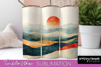Boho Tumbler Wrap, Minimalist Landscape Tumbler Sublimation Sublimation OrangeBrushStudio 