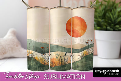 Boho Tumbler Wrap, Minimalist Landscape Tumbler Sublimation Sublimation OrangeBrushStudio 