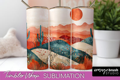 Boho Tumbler Wrap, Minimalist Landscape Tumbler Sublimation Sublimation OrangeBrushStudio 