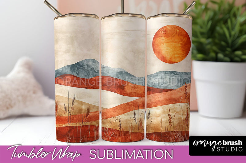 Boho Tumbler Wrap, Minimalist Landscape Tumbler Sublimation Sublimation OrangeBrushStudio 