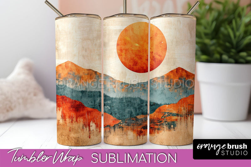 Boho Tumbler Wrap, Minimalist Landscape Tumbler Sublimation Sublimation OrangeBrushStudio 