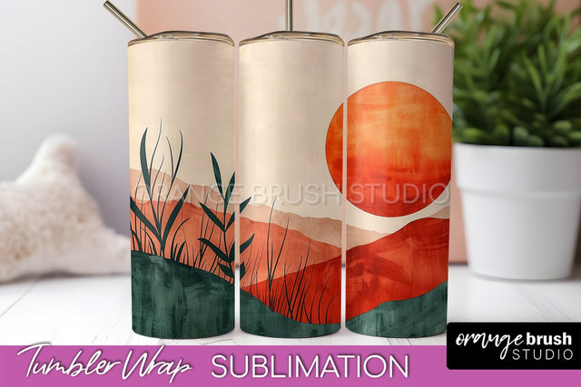 Boho Tumbler Wrap, Minimalist Landscape Tumbler Sublimation Sublimation OrangeBrushStudio 