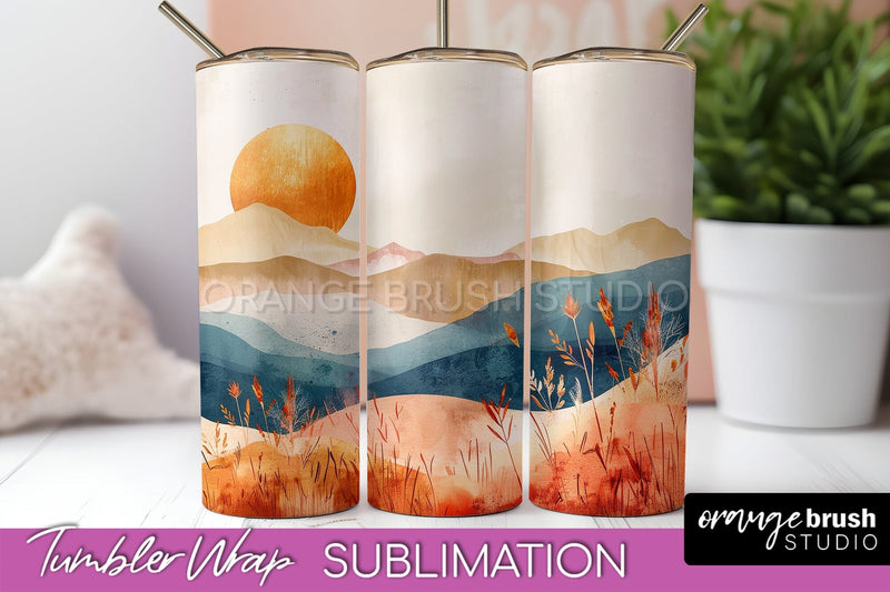 Boho Tumbler Wrap, Minimalist Landscape Tumbler Sublimation Sublimation OrangeBrushStudio 