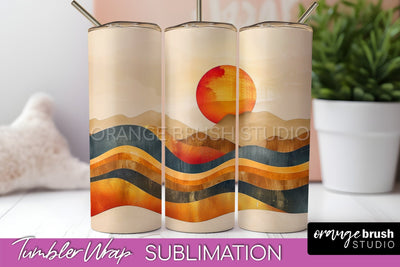Boho Tumbler Wrap, Minimalist Landscape Tumbler Sublimation Sublimation OrangeBrushStudio 