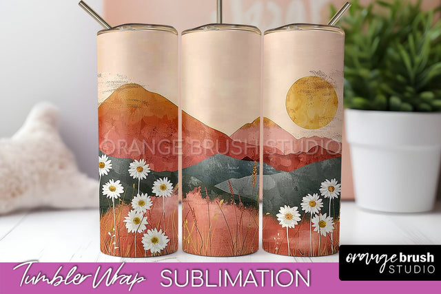 Boho Tumbler Wrap, Minimalist Landscape Tumbler Sublimation Sublimation OrangeBrushStudio 