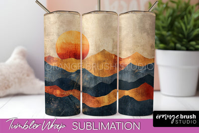 Boho Tumbler Wrap, Minimalist Landscape Tumbler Sublimation Sublimation OrangeBrushStudio 