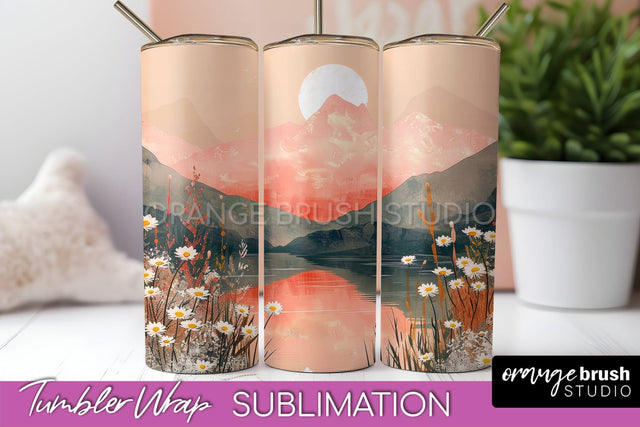 Boho Tumbler Wrap, Minimalist Landscape Tumbler Sublimation Sublimation OrangeBrushStudio 
