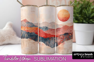 Boho Tumbler Wrap, Minimalist Landscape Tumbler Sublimation Sublimation OrangeBrushStudio 