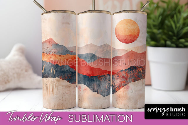 Boho Tumbler Wrap, Minimalist Landscape Tumbler Sublimation Sublimation OrangeBrushStudio 