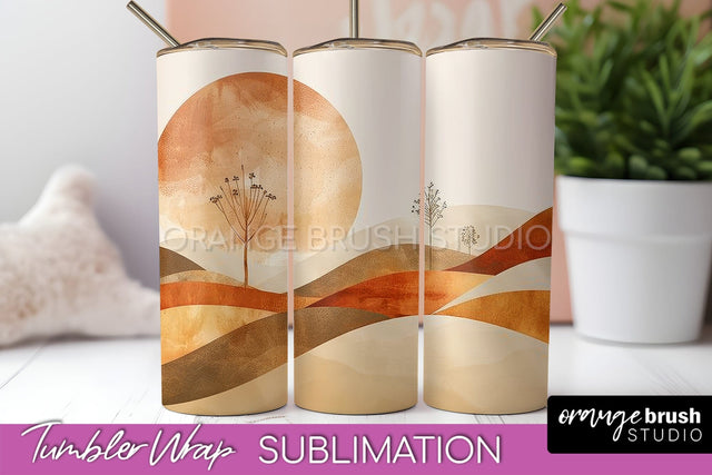 Boho Tumbler Wrap, Minimalist Landscape Tumbler Sublimation Sublimation OrangeBrushStudio 
