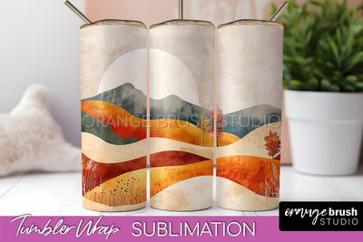 Boho Tumbler Wrap, Minimalist Landscape Tumbler Sublimation Sublimation OrangeBrushStudio 