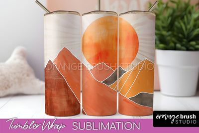 Boho Tumbler Wrap, Minimalist Landscape Tumbler Sublimation Sublimation OrangeBrushStudio 