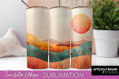 Boho Tumbler Wrap, Minimalist Landscape Tumbler Sublimation Sublimation OrangeBrushStudio 