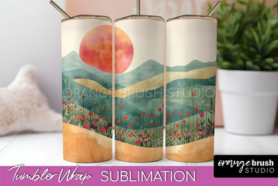 Boho Tumbler Wrap, Minimalist Landscape Tumbler Sublimation Sublimation OrangeBrushStudio 