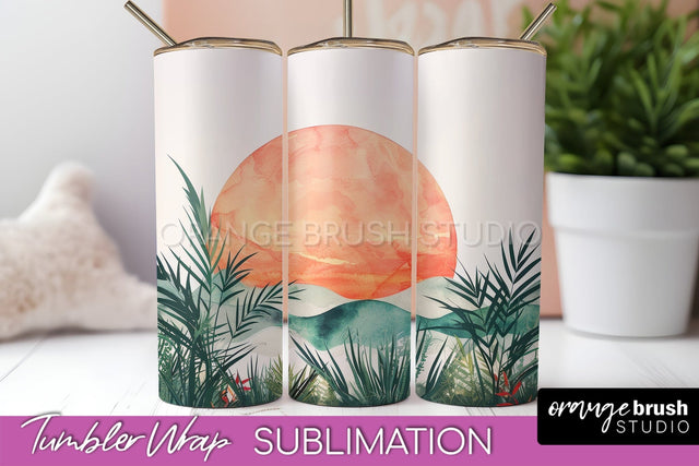 Boho Tumbler Wrap, Minimalist Landscape Tumbler Sublimation Sublimation OrangeBrushStudio 