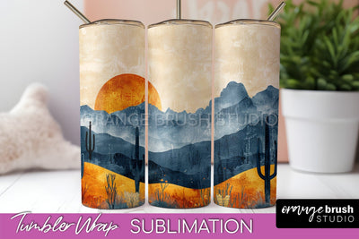 Boho Tumbler Wrap, Minimalist Landscape Tumbler Sublimation Sublimation OrangeBrushStudio 