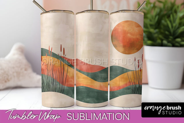 Boho Tumbler Wrap, Minimalist Landscape Tumbler Sublimation Sublimation OrangeBrushStudio 