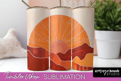 Boho Tumbler Wrap, Minimalist Landscape Tumbler Sublimation Sublimation OrangeBrushStudio 