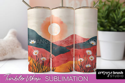 Boho Tumbler Wrap, Minimalist Landscape Tumbler Sublimation Sublimation OrangeBrushStudio 