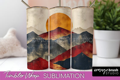 Boho Tumbler Wrap, Minimalist Landscape Tumbler Sublimation Sublimation OrangeBrushStudio 